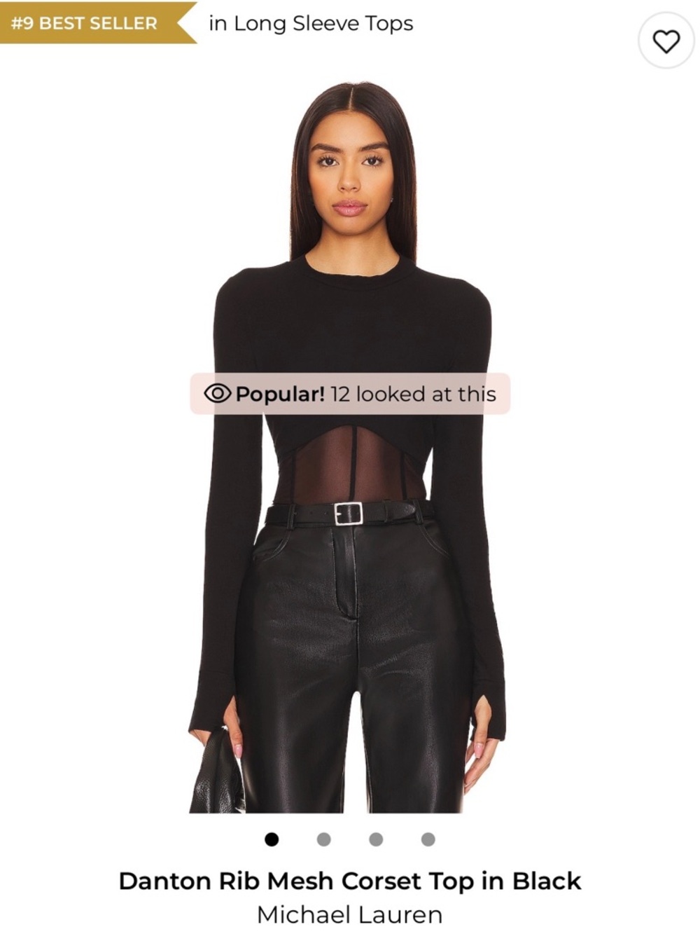 Michael Lauren Black Ribbed Mesh Corset Bodysuit